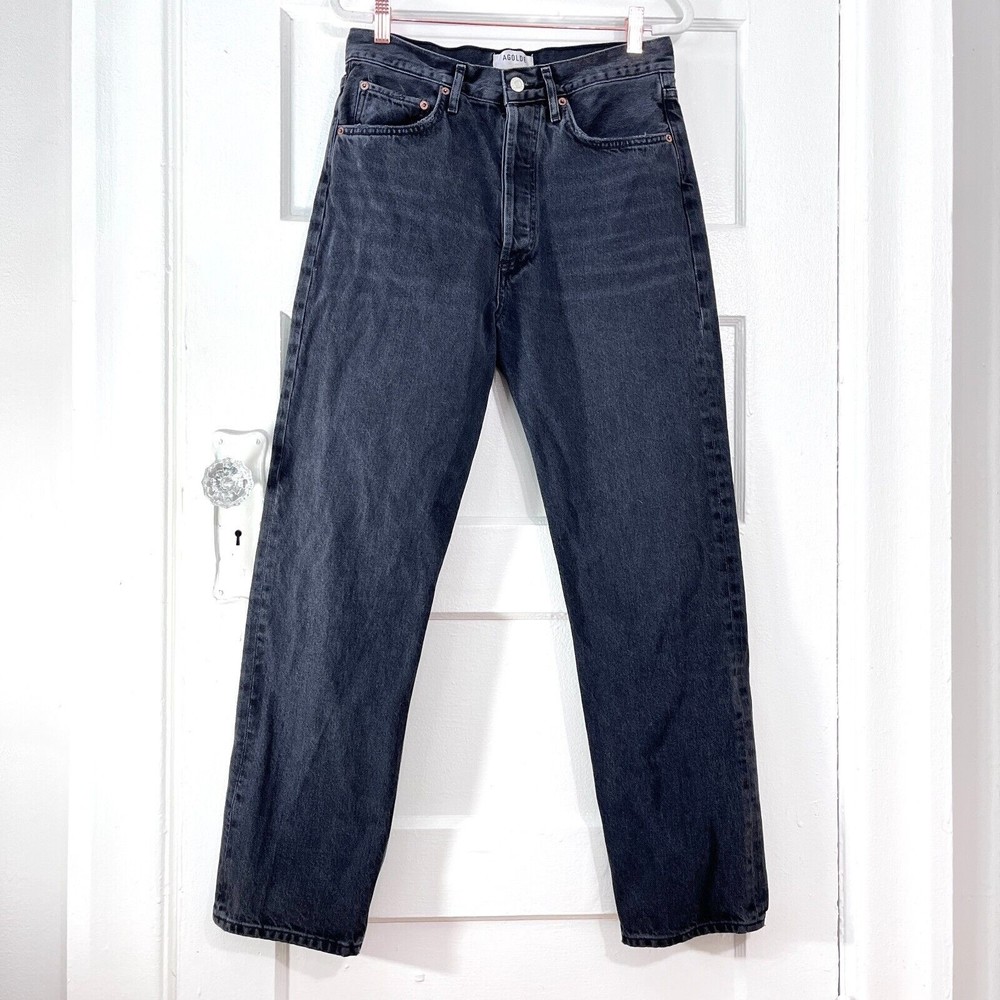 AGOLDE Jeans Women 27 Black Button Fly 90s Jean High Rise Slightly Tapered